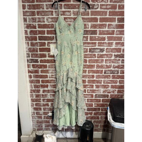 NWT Azazie Atelier Kamille Maxi Dress Mint Multi Floral Size 0 - Picture 1 of 10